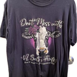 Black Graphic Tee with Cow Design